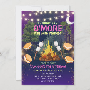 Convites Meninas Mais Diversão com S'mores no Acampamento F