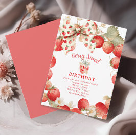 Convites Meninas Morango Doce de Morango Segundo Aniversári