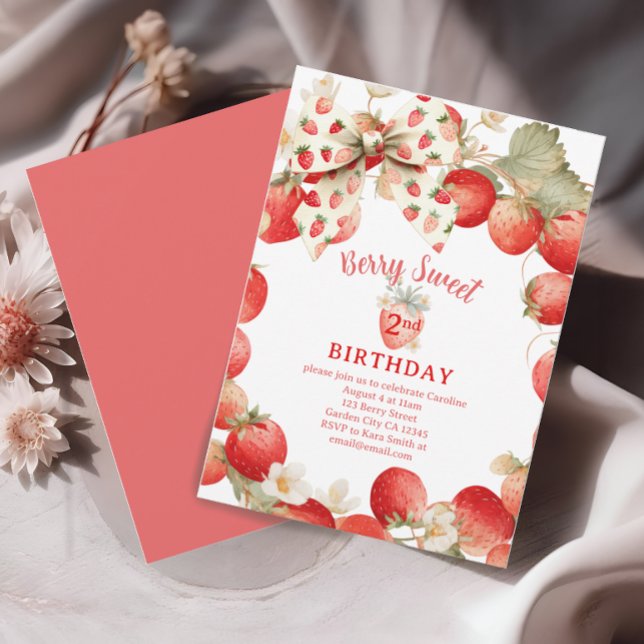 Convites Meninas Morango Doce de Morango Segundo Aniversári (Criador carregado)