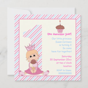 Convites Meninas pequenas princesas 1º aniversário rosa azu