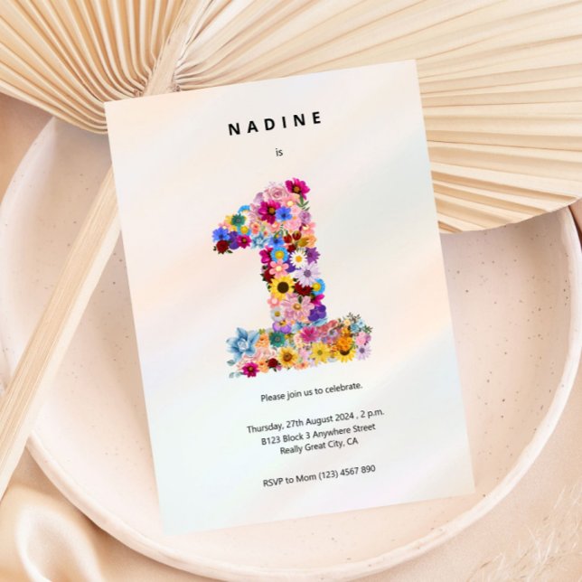Convites Meninas primeiro aniversario Primeiro Festa Floral (Criador carregado)