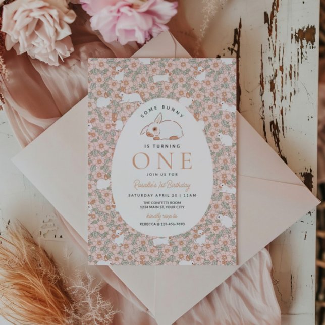 Convites Meninas Primeiro Coelhinho de Páscoa de Aniversári (Easter First Birthday Invitation)