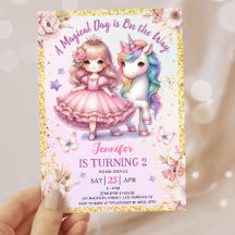 Meninas Princesa Unicórnio 2º Aniversário Rosa Dou
