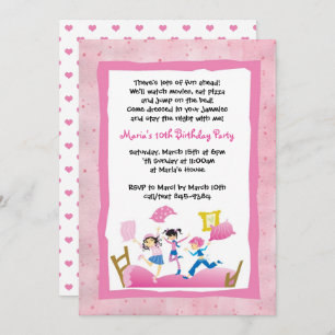 Convites Meninas pulando no Bed Sleepover SlumbParty