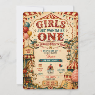 Convites Meninas Querem Ser Uma 1º Aniversário Vintage Feir