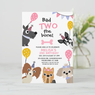 Convites Meninas Rosa Balão Mau Ao segundo aniversário Osso