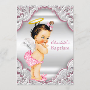 Convites Meninas Rosa Branco Anjo Menina Bebê Batismo