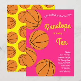 Convites Meninas rosa de esporte de basquete