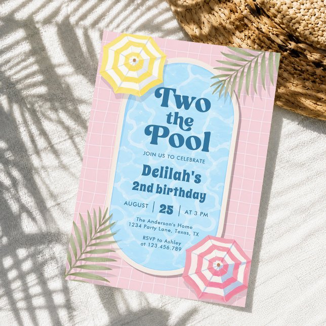 Convites Meninas Rosa Dois Ao Pool Verão 2º Aniversário (Criador carregado)