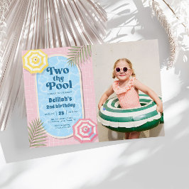 Convites Meninas Rosa Dois ao Pool Verão Aniversário de 2 a