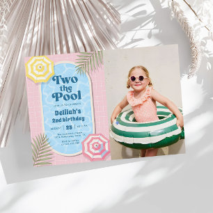 Convites Meninas Rosa Dois ao Pool Verão Aniversário de 2 a
