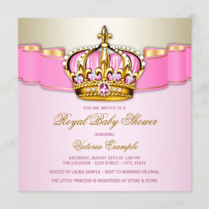 Convites Meninas Rosa Dourado Chás de Bebê Real