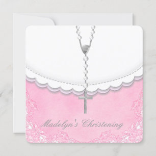 Convites Meninas Rosa e Cinza Christening
