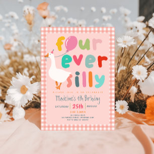 Convites Meninas Rosa “Four Ever Silly” Ganso 4º Aniversári