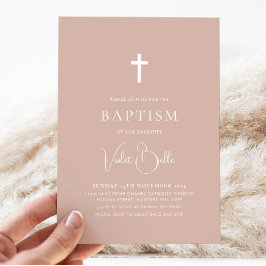 Convites Meninas rosa minimalistas cristalizando batismo