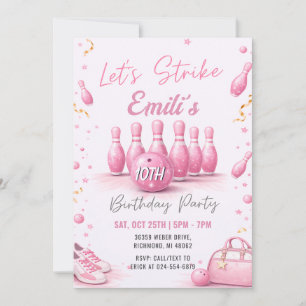Convites Meninas Rosa Pessoal boliche Aniversário