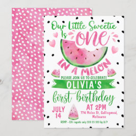 Convites Meninas Rosa Verde Em primeiro aniversario De Melã