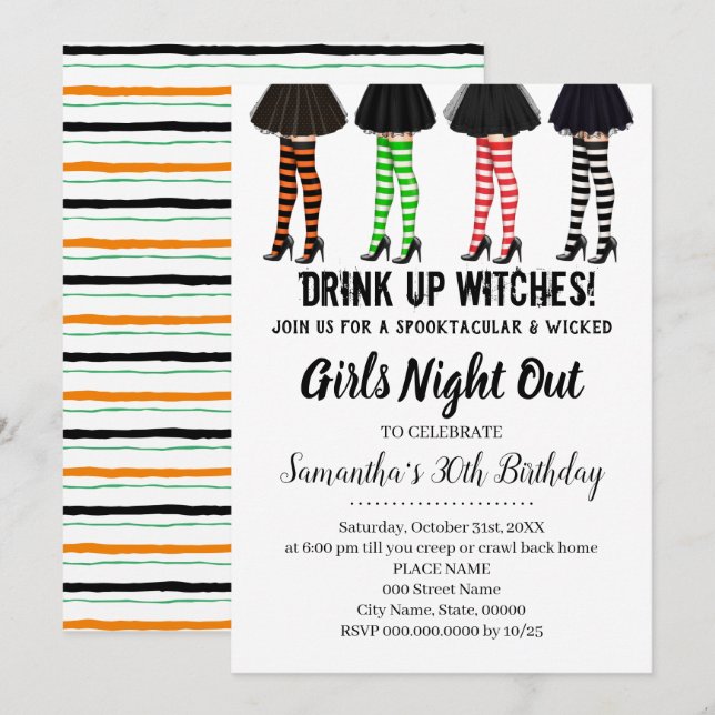Convites Meninas saem bruxas no dia de aniversário (Frente/Verso)