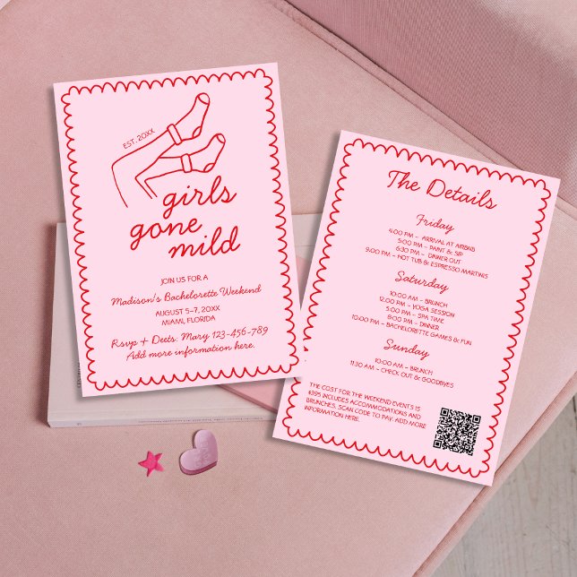 Convites Meninas Sairam De Mão Ligeira Desenhando O Fim De  (Girls Gone Mild Hand Drawn Bachelorette Weekend Invitation)