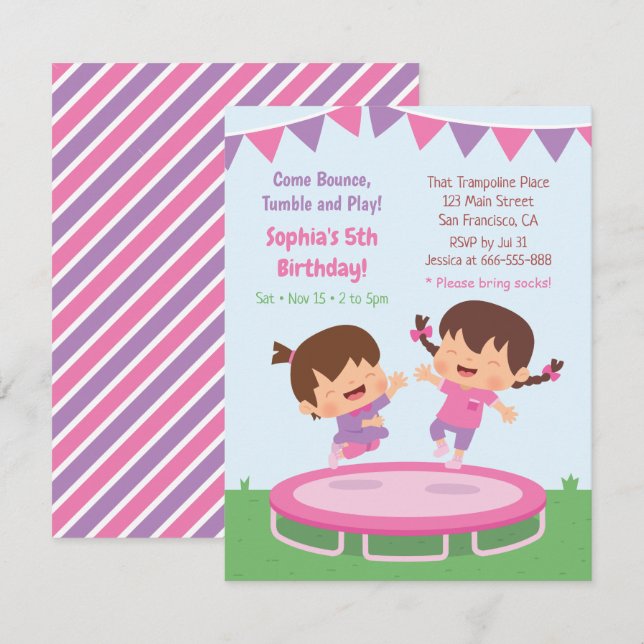 Convites Meninas Saltitantes Fofas Festa de Aniversário de  (Frente/Verso)