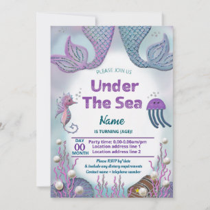 Convites Meninas sereia no aniversário do mar