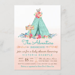 Convites Meninas Tipi Baby Shower Invitations.