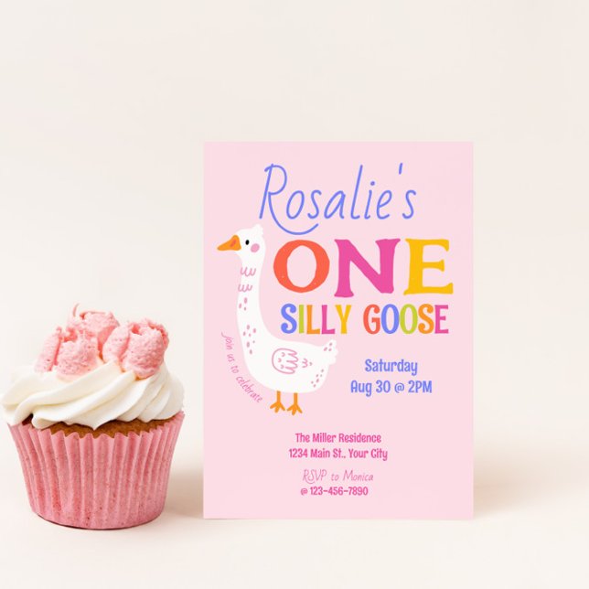 Convites Meninas Um Bobo Goose Summer Kids Primeiro Anivers (Girls One Silly Goose First Birthday Invite)