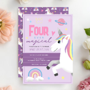 Convites Meninas Unicórnio Para Sempre Mágico 4º Aniversári
