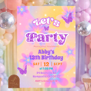 Convites Meninas Verão Tie Dye Vamos festejar Aniversário