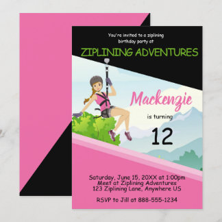 Convites Meninas Ziplining Birthday