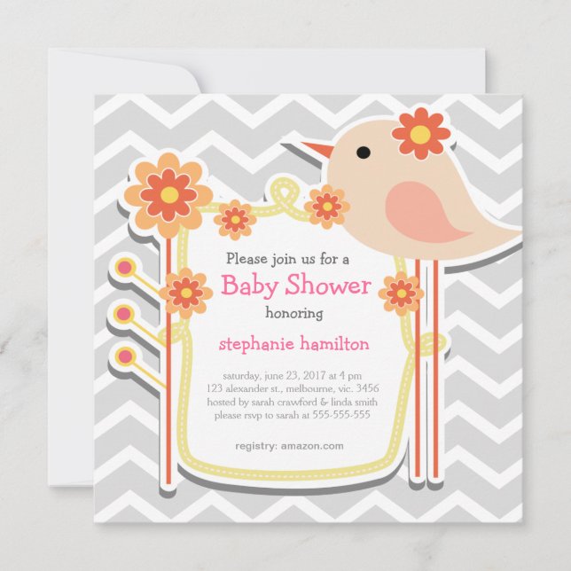 Convites Menininha chá cinza de flores de gavron (Frente)