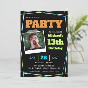 Convites Menino Aniversário 13/Qualquer Idade, Foto Laranja