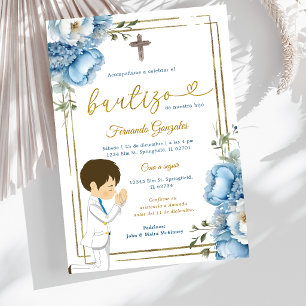 Convites Menino Anjo Fofo Espanhol Bautizo Azul Desbotado D