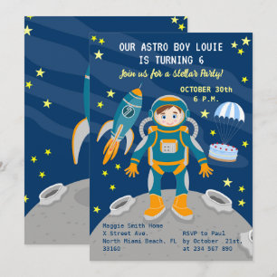 Convites Menino astronauta sonha com festa de aniversário