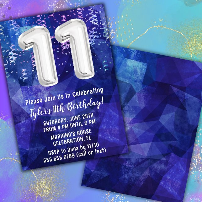 Convites Menino Azul Branco 11º Aniversário (Criador carregado)