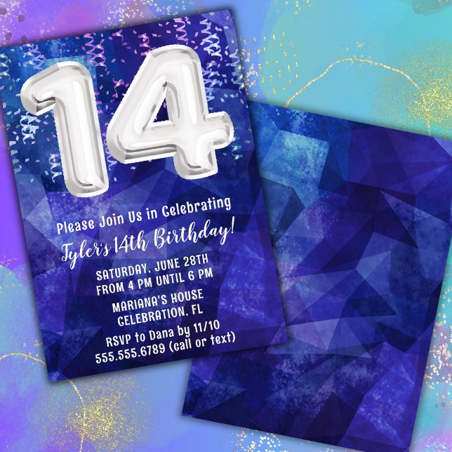 Convites Menino Azul Branco 14º Aniversário (Criador carregado)