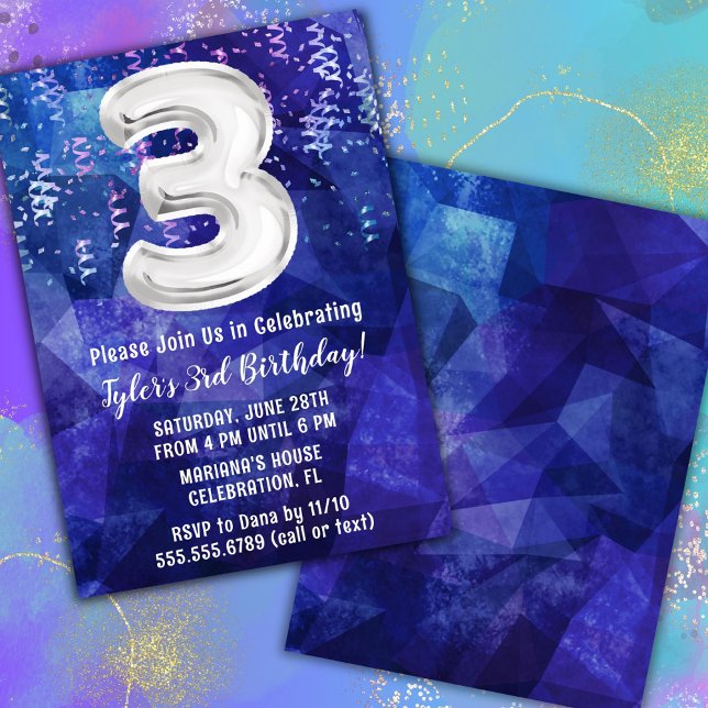 Convites Menino Azul Branco 3º Aniversário (Criador carregado)