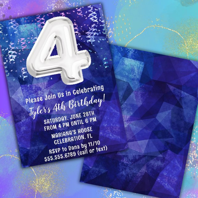 Convites Menino Azul Branco 4º Aniversário (Criador carregado)