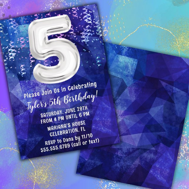 Convites Menino Azul Branco 5º Aniversário (Criador carregado)