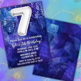 Convites Menino Azul Branco 7º Aniversário