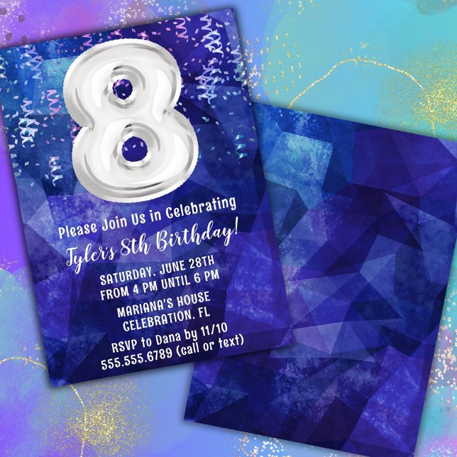 Convites Menino Azul Branco 8º Aniversário (Criador carregado)