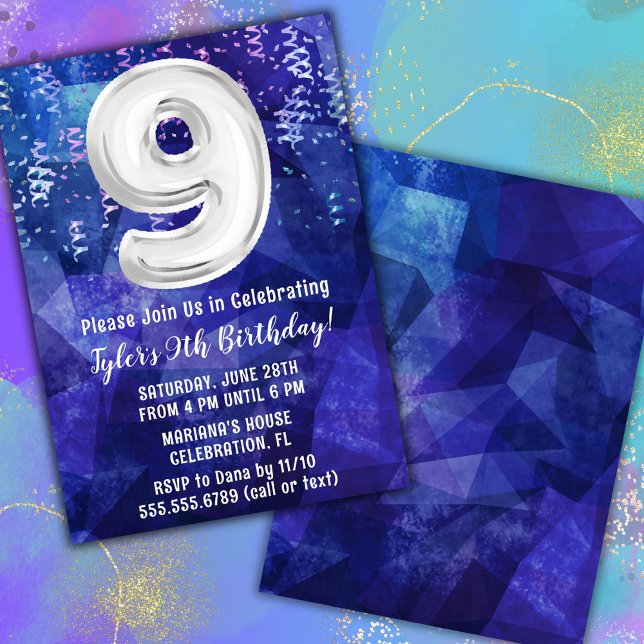 Convites Menino Azul Branco 9º Aniversário (Criador carregado)
