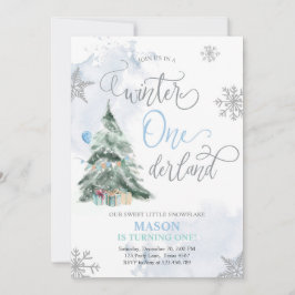 Convites Menino Azul de Inverno Onederland Aniversário de 1