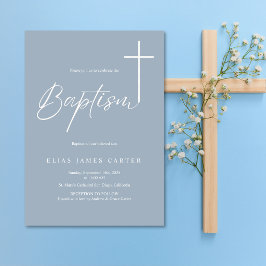 Convites Menino Azul e Elegante Moderno, Batismo