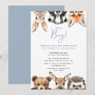Convites Menino Azul Floresta Adorável Animais Chuvá de Beb