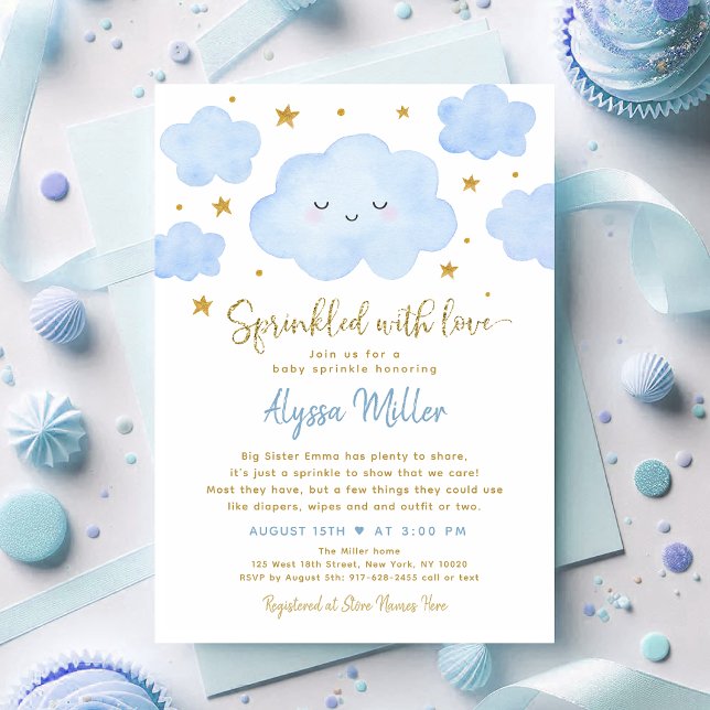 Convites Menino Azul Nuvem Polvilhada com Amor Bebê Polvilh (Criador carregado)