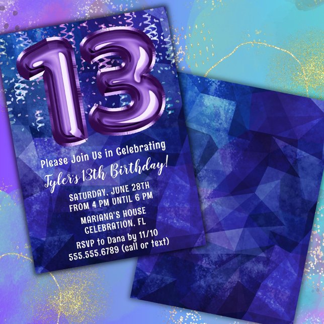Convites Menino Azul Roxo 13º Aniversário (Criador carregado)