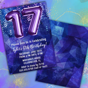 Convites Menino Azul Roxo 17º Aniversário