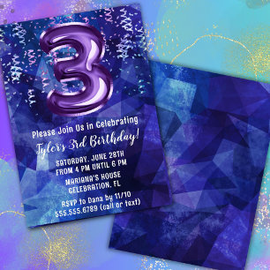 Convites Menino Azul Roxo 3º Aniversário