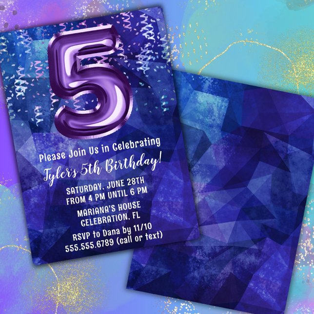 Convites Menino Azul Roxo 5º Aniversário (Criador carregado)